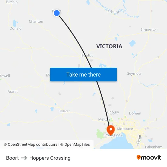 Boort to Hoppers Crossing map
