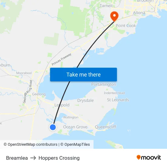 Breamlea to Hoppers Crossing map