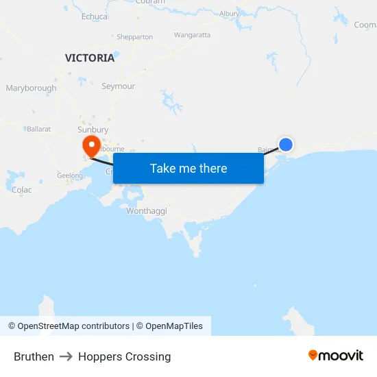 Bruthen to Hoppers Crossing map