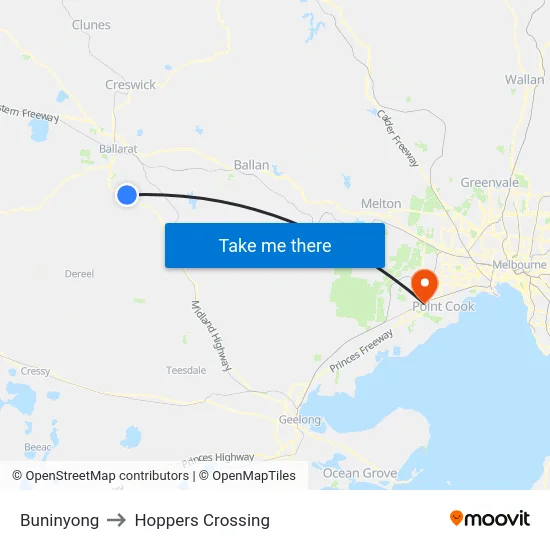 Buninyong to Hoppers Crossing map