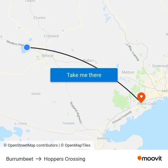 Burrumbeet to Hoppers Crossing map