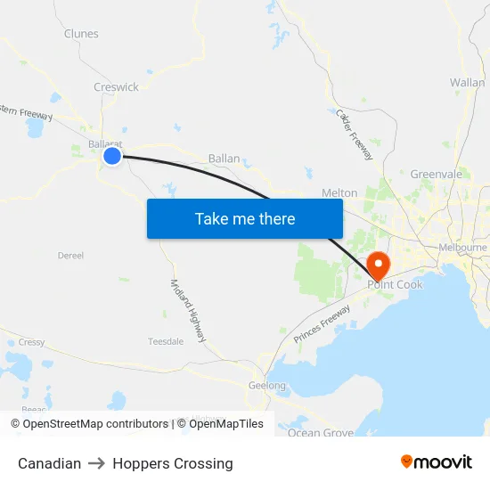Canadian to Hoppers Crossing map