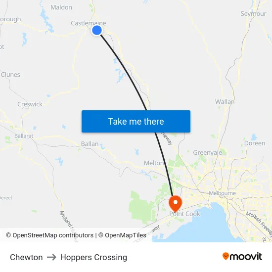 Chewton to Hoppers Crossing map