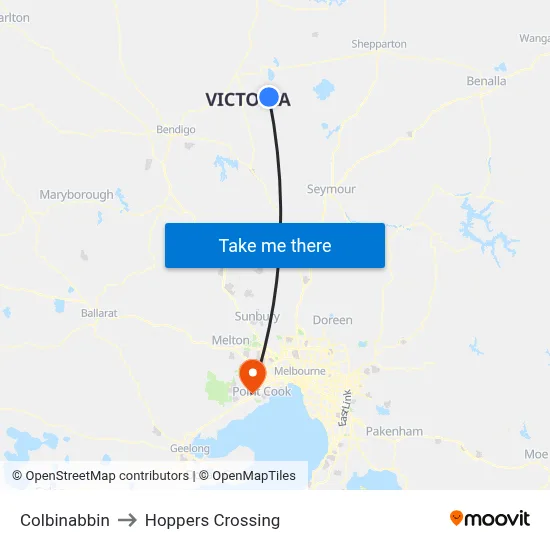 Colbinabbin to Hoppers Crossing map