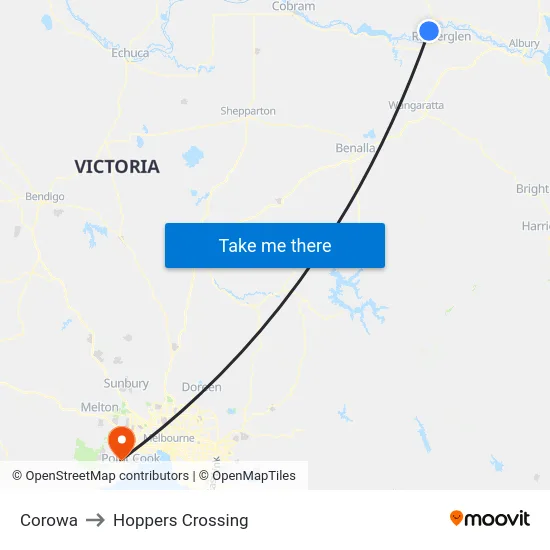 Corowa to Hoppers Crossing map