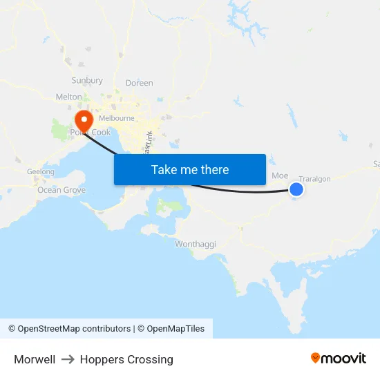 Morwell to Hoppers Crossing map