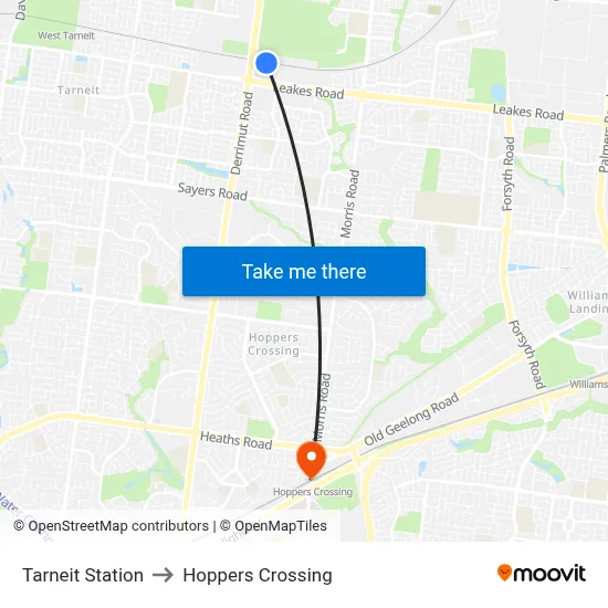 Tarneit Station to Hoppers Crossing map