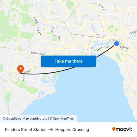 Flinders Street Station to Hoppers Crossing map