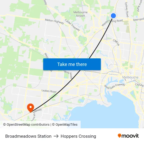 Broadmeadows Station to Hoppers Crossing map