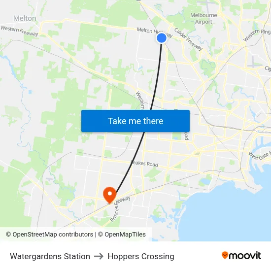 Watergardens Station to Hoppers Crossing map