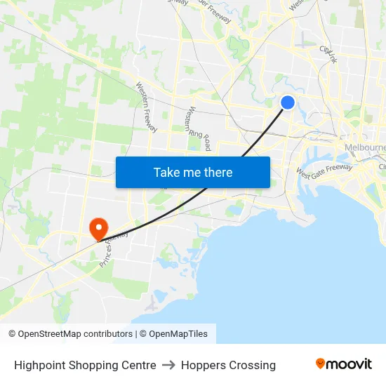 Highpoint Shopping Centre to Hoppers Crossing map