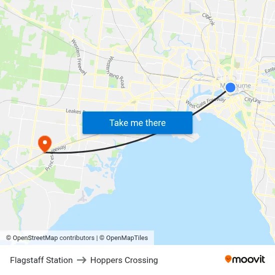 Flagstaff Station to Hoppers Crossing map