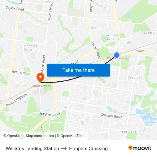 Williams Landing Station to Hoppers Crossing map