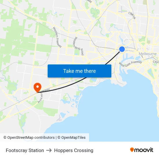 Footscray Station to Hoppers Crossing map