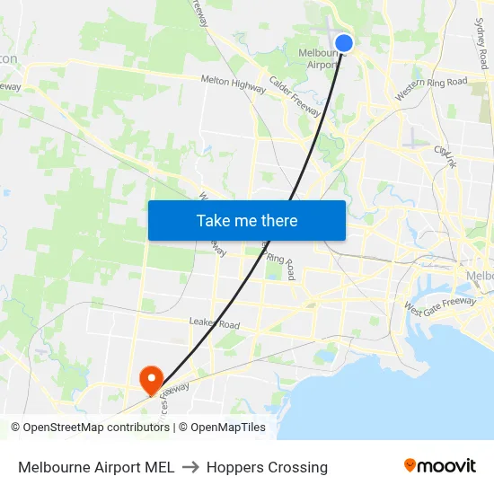 Melbourne Airport MEL to Hoppers Crossing map