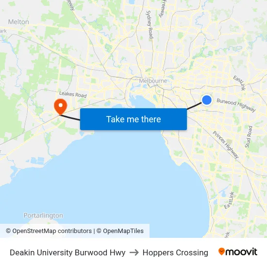 Deakin University Burwood Hwy to Hoppers Crossing map