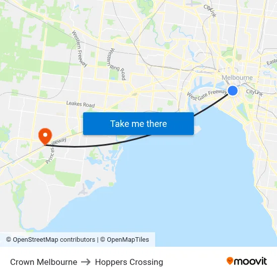 Crown Melbourne to Hoppers Crossing map