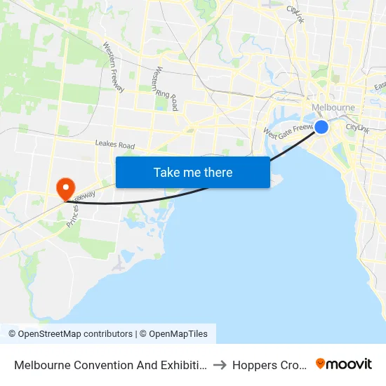 Melbourne Convention And Exhibition Centre to Hoppers Crossing map