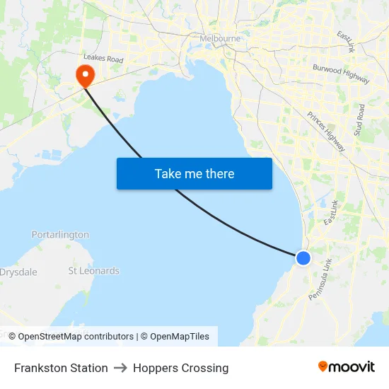 Frankston Station to Hoppers Crossing map