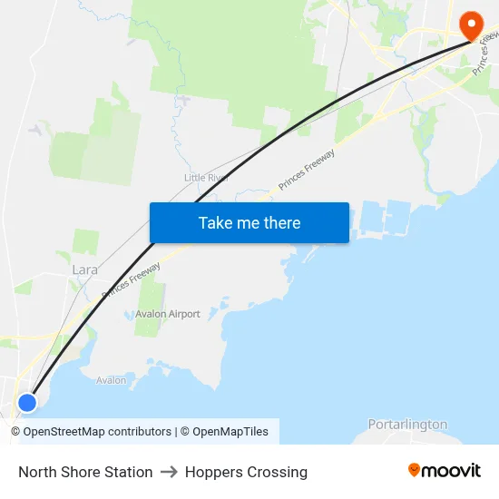 North Shore Station to Hoppers Crossing map