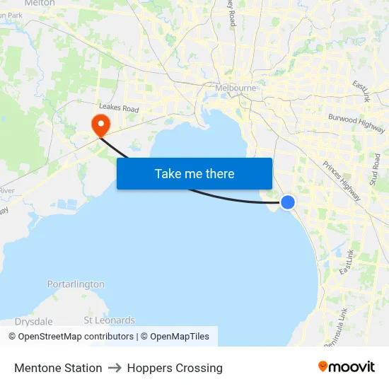 Mentone Station to Hoppers Crossing map
