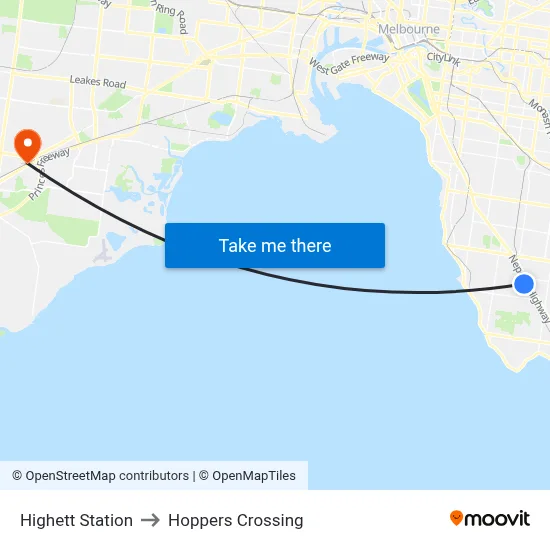 Highett Station to Hoppers Crossing map