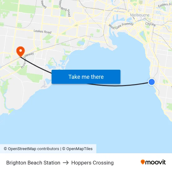 Brighton Beach Station to Hoppers Crossing map