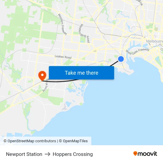 Newport Station to Hoppers Crossing map