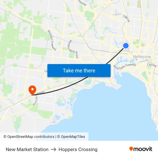 New Market Station to Hoppers Crossing map