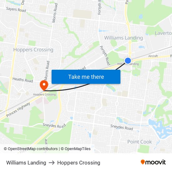 Williams Landing to Hoppers Crossing map