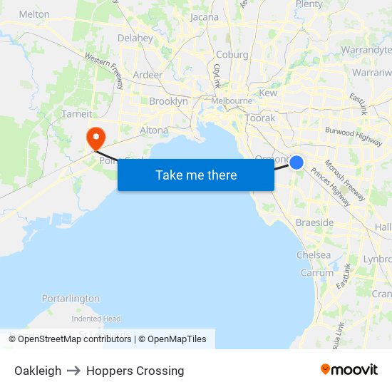 Oakleigh to Hoppers Crossing map