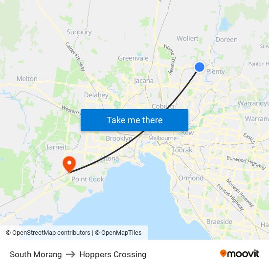 South Morang to Hoppers Crossing map