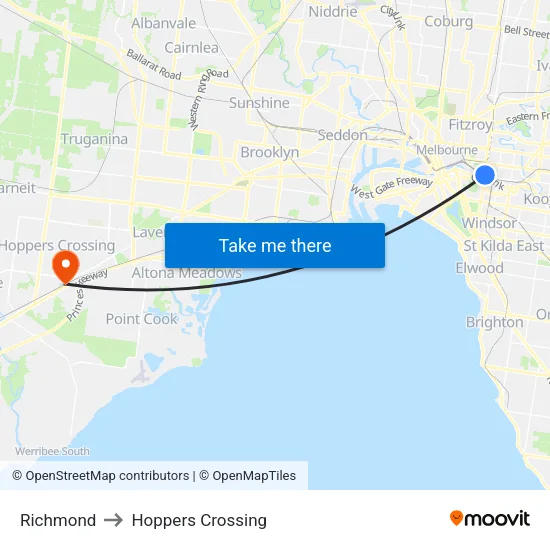 Richmond to Hoppers Crossing map