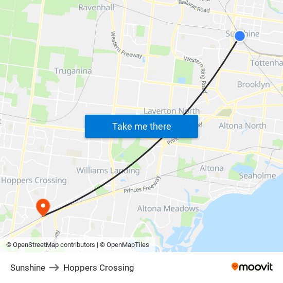 Sunshine to Hoppers Crossing map