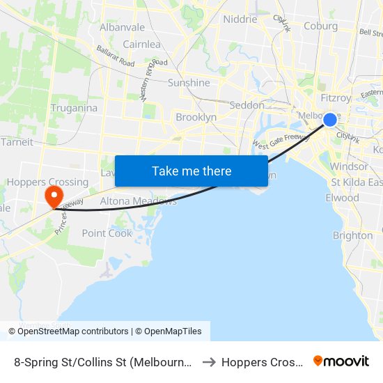 8-Spring St/Collins St (Melbourne City) to Hoppers Crossing map
