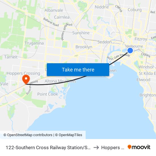 122-Southern Cross Railway Station/Spencer St (Melbourne City) to Hoppers Crossing map