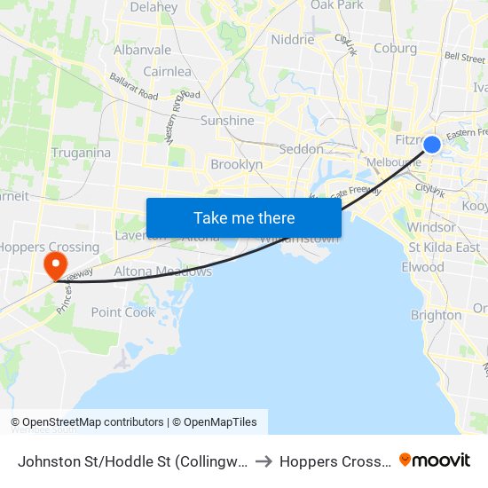 Johnston St/Hoddle St (Collingwood) to Hoppers Crossing map