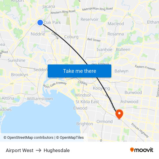 Airport West to Hughesdale map