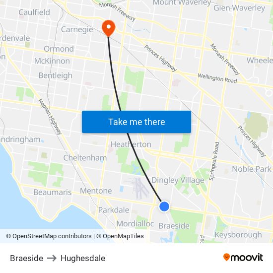 Braeside to Hughesdale map