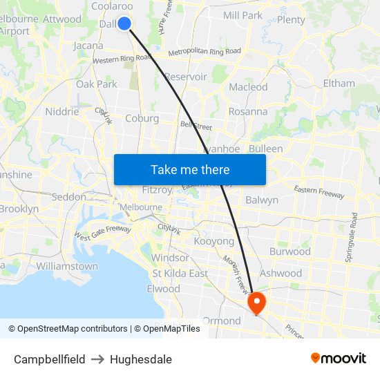 Campbellfield to Hughesdale map