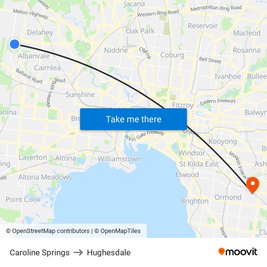 Caroline Springs to Hughesdale map