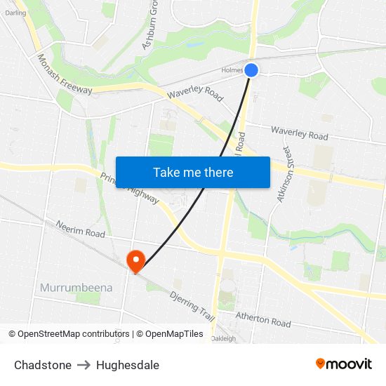 Chadstone to Hughesdale map