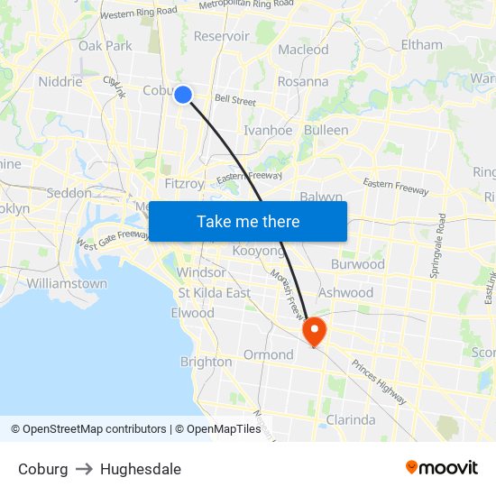 Coburg to Hughesdale map