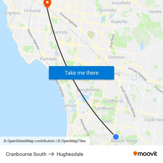 Cranbourne South to Hughesdale map