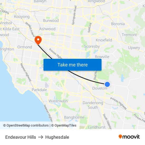 Endeavour Hills to Hughesdale map