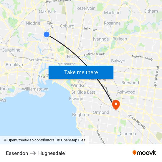 Essendon to Hughesdale map