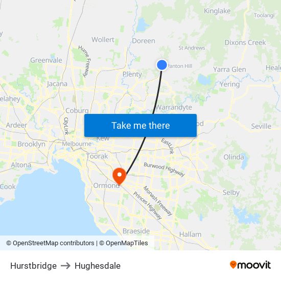 Hurstbridge to Hughesdale map