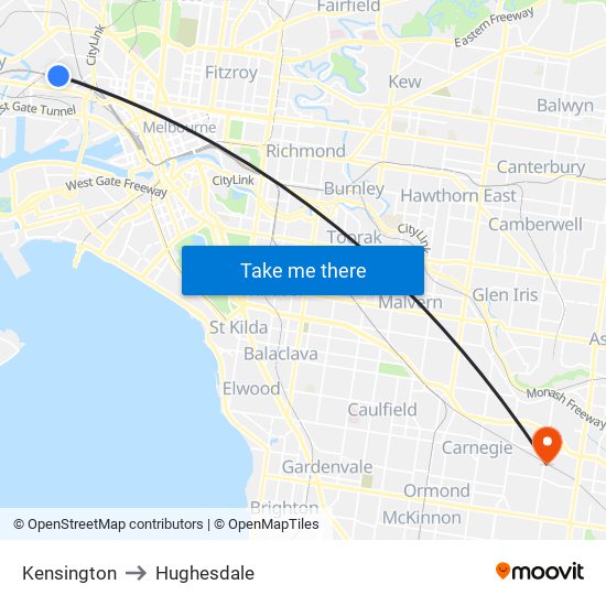 Kensington to Hughesdale map