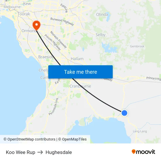 Koo Wee Rup to Hughesdale map