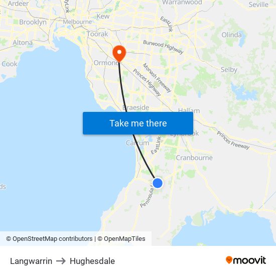 Langwarrin to Hughesdale map